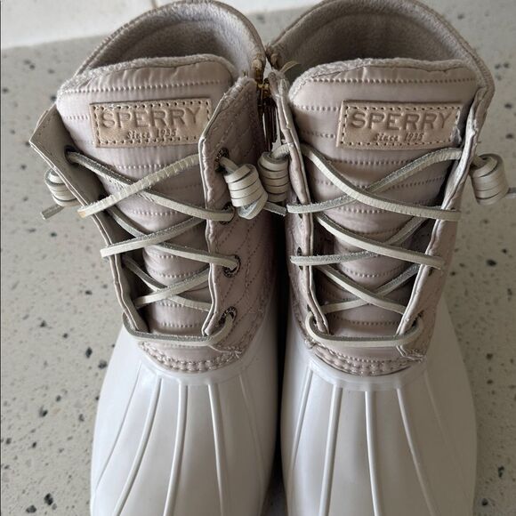 Sperry Cream Duck Rubber Rain Ankle Boots Outdoors Performance Casual Size 6 EUC - Picture 4 of 12